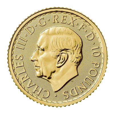 A picture of a 1/10 oz. Gold Britannia King Charles Effigy Coin (2023)